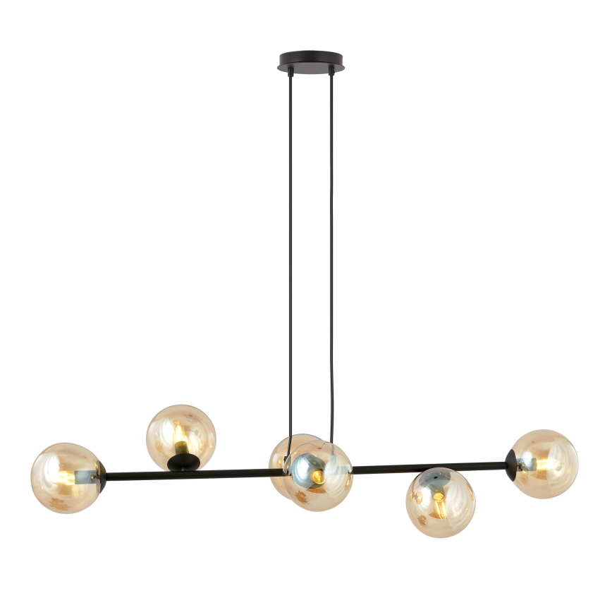 Ljuskrona med textilsladd ROSSI 6xE14/10W/230V svart/beige