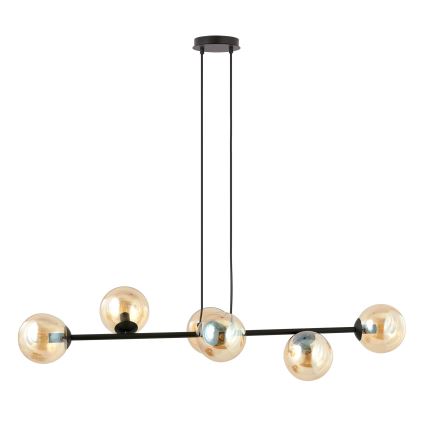 Ljuskrona med textilsladd ROSSI 6xE14/10W/230V svart/beige