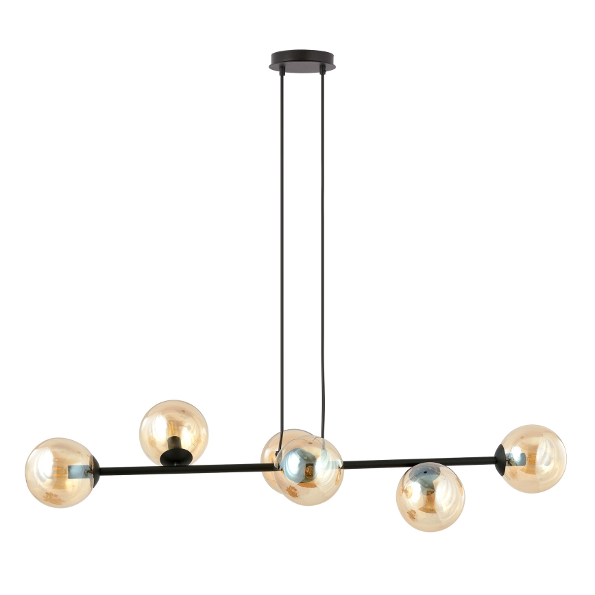 Ljuskrona med textilsladd ROSSI 6xE14/10W/230V svart/beige