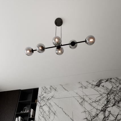 Ljuskrona med textilsladd ROSSI 6xE14/10W/230V svart/grå