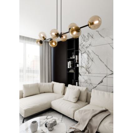 Ljuskrona med textilsladd ROSSI 8xE14/10W/230V svart/beige