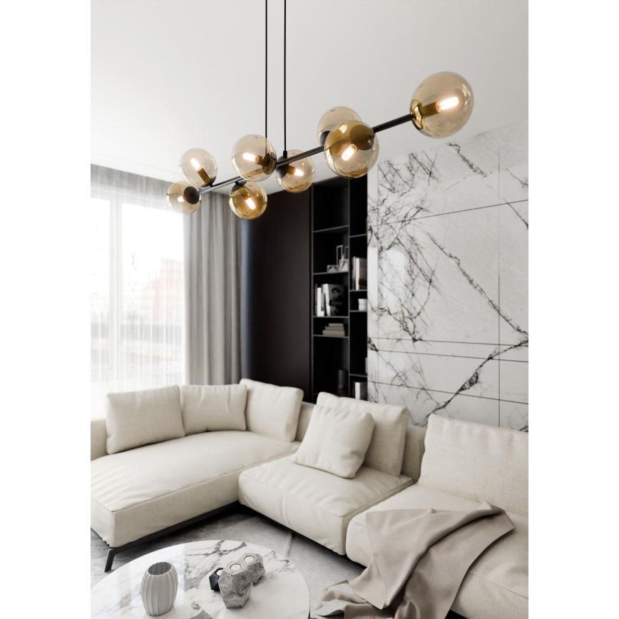 Ljuskrona med textilsladd ROSSI 8xE14/10W/230V svart/beige