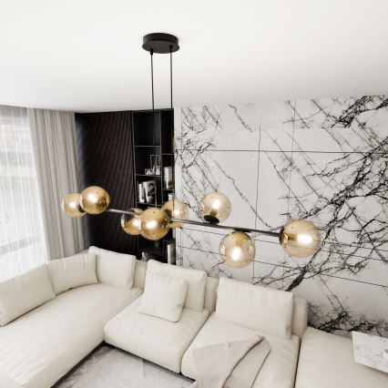 Ljuskrona med textilsladd ROSSI 8xE14/10W/230V svart/beige