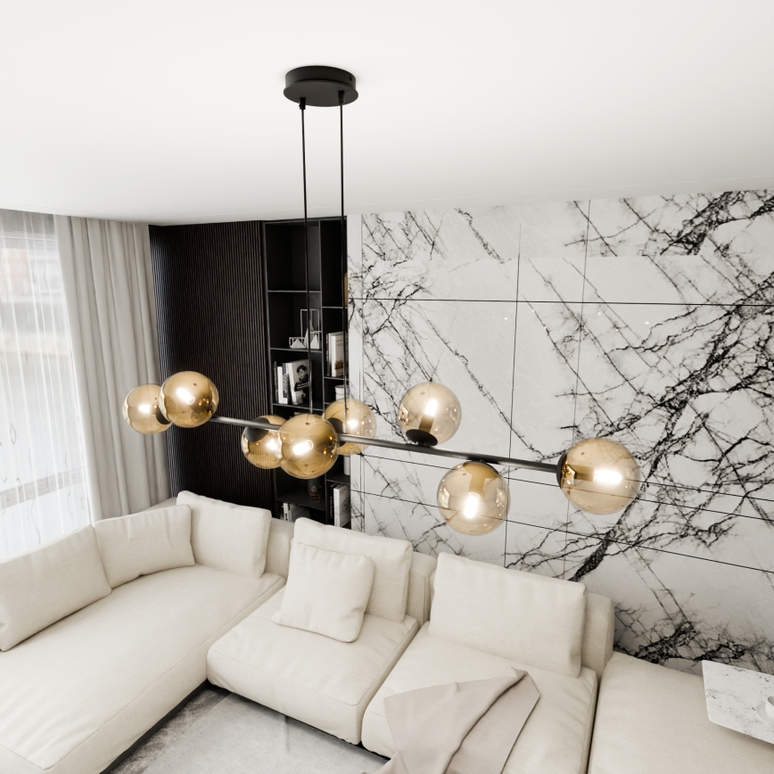 Ljuskrona med textilsladd ROSSI 8xE14/10W/230V svart/beige