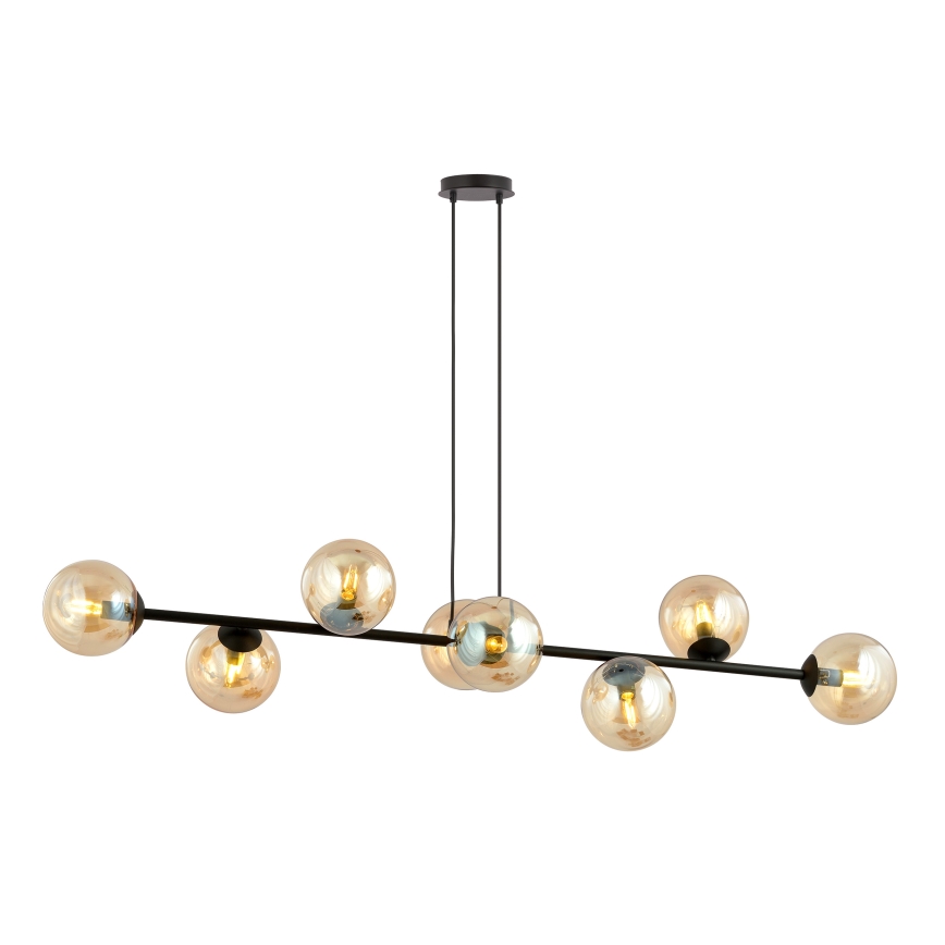 Ljuskrona med textilsladd ROSSI 8xE14/10W/230V svart/beige