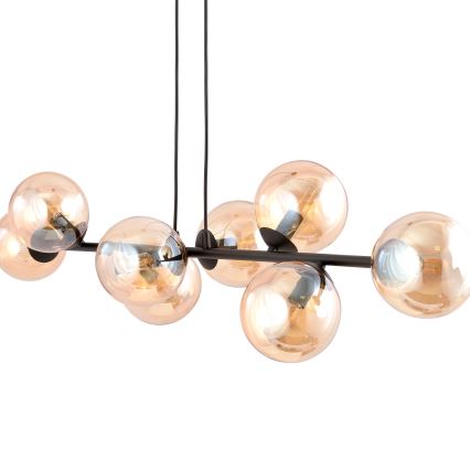 Ljuskrona med textilsladd ROSSI 8xE14/10W/230V svart/beige