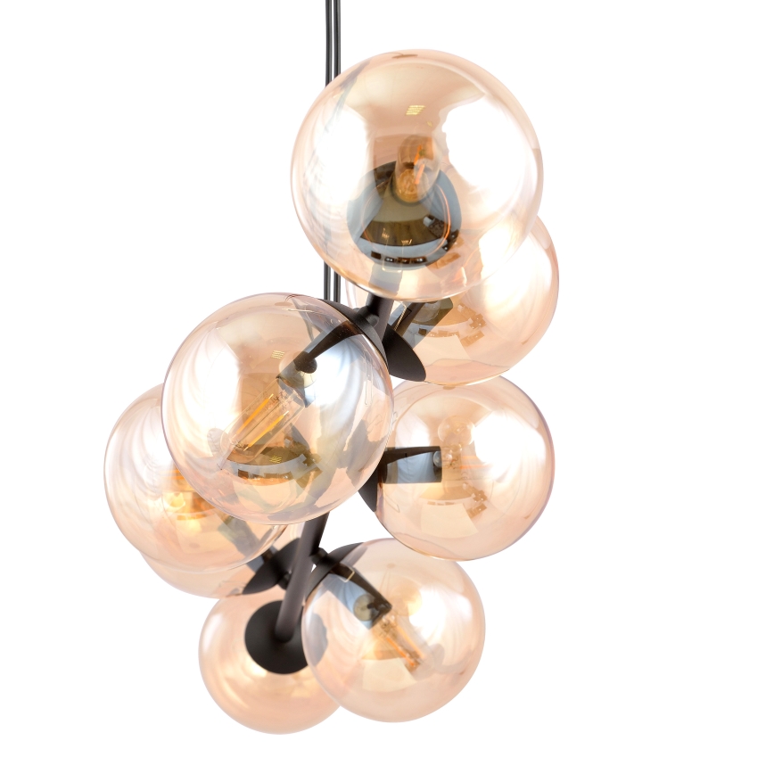 Ljuskrona med textilsladd ROSSI 8xE14/10W/230V svart/beige