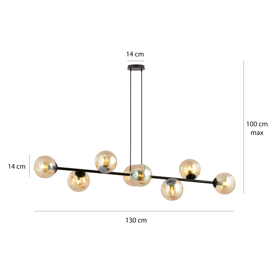 Ljuskrona med textilsladd ROSSI 8xE14/10W/230V svart/beige