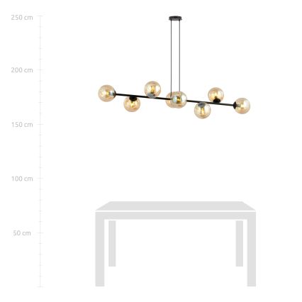 Ljuskrona med textilsladd ROSSI 8xE14/10W/230V svart/beige