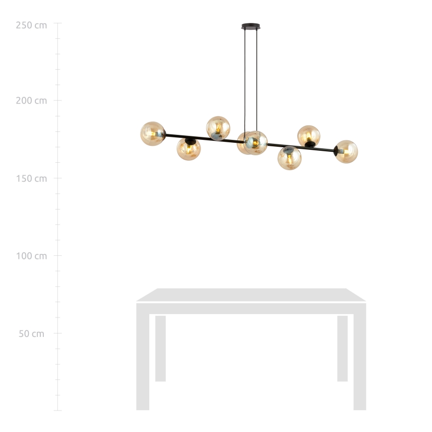 Ljuskrona med textilsladd ROSSI 8xE14/10W/230V svart/beige