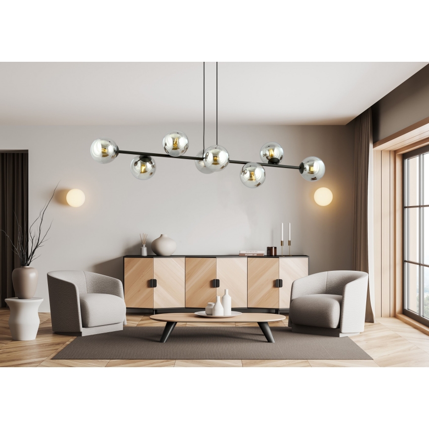 Ljuskrona med textilsladd ROSSI 8xE14/10W/230V svart/grå