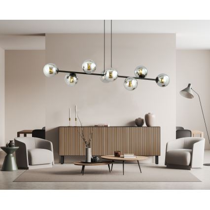 Ljuskrona med textilsladd ROSSI 8xE14/10W/230V svart/grå