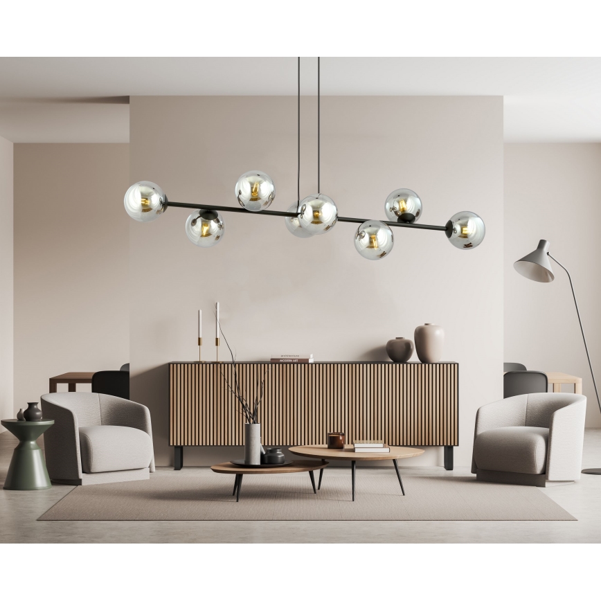 Ljuskrona med textilsladd ROSSI 8xE14/10W/230V svart/grå