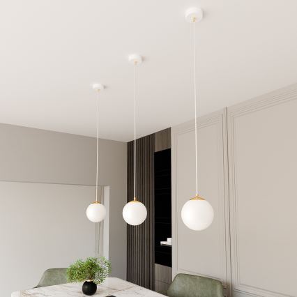 Ljuskrona med textilsladd ROYAL 1xE14/10W/230V diameter 14 cm vit