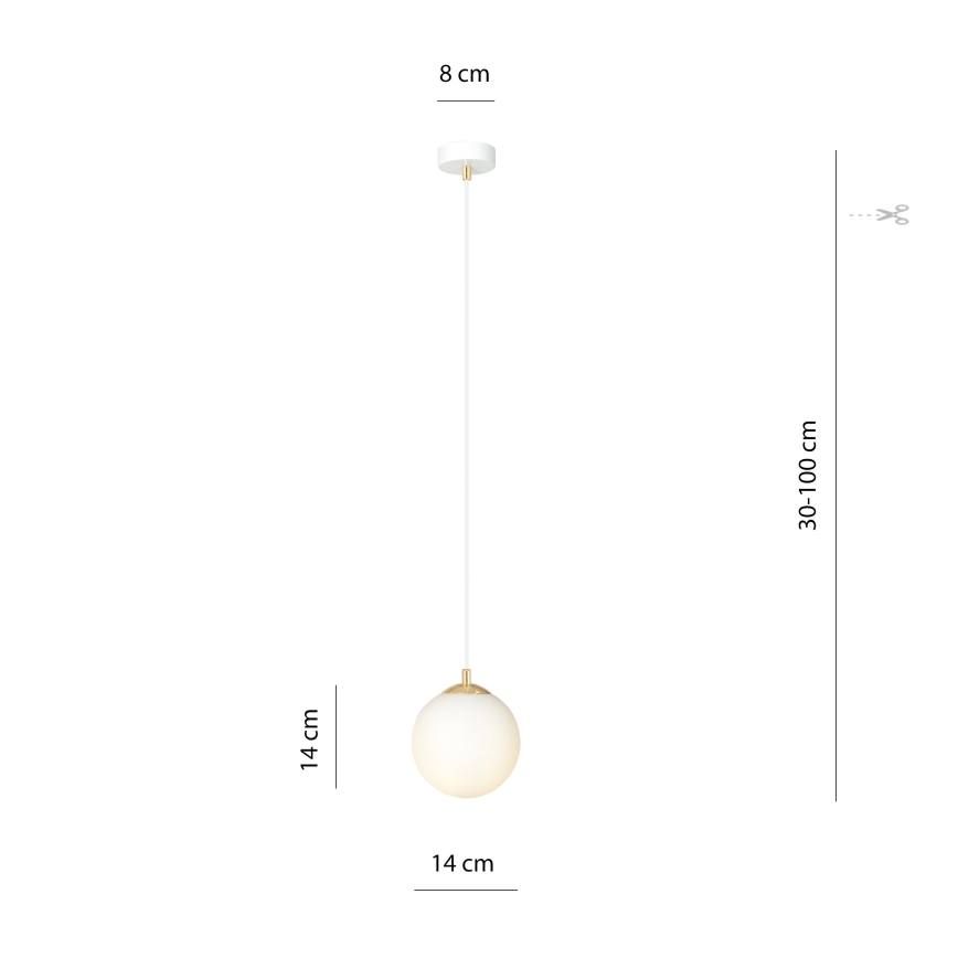 Ljuskrona med textilsladd ROYAL 1xE14/10W/230V diameter 14 cm vit