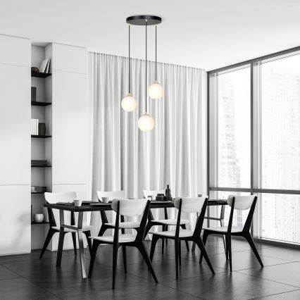 Ljuskrona med textilsladd ROYAL 3xE14/10W/230V diameter 30 cm svart