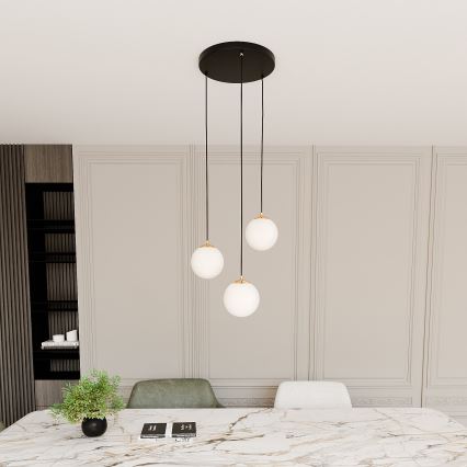 Ljuskrona med textilsladd ROYAL 3xE14/10W/230V diameter 30 cm svart