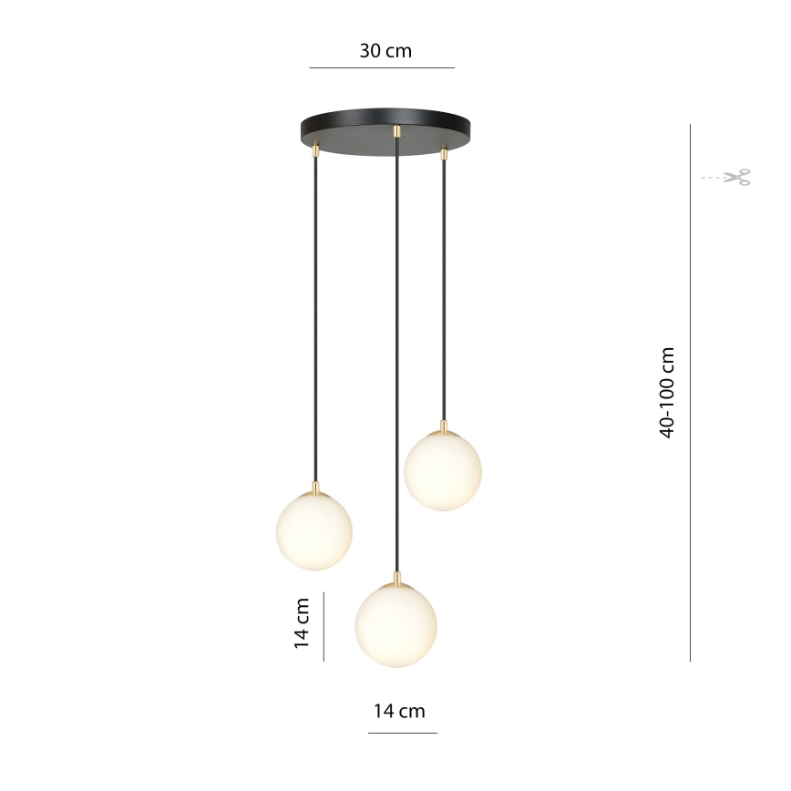 Ljuskrona med textilsladd ROYAL 3xE14/10W/230V diameter 30 cm svart