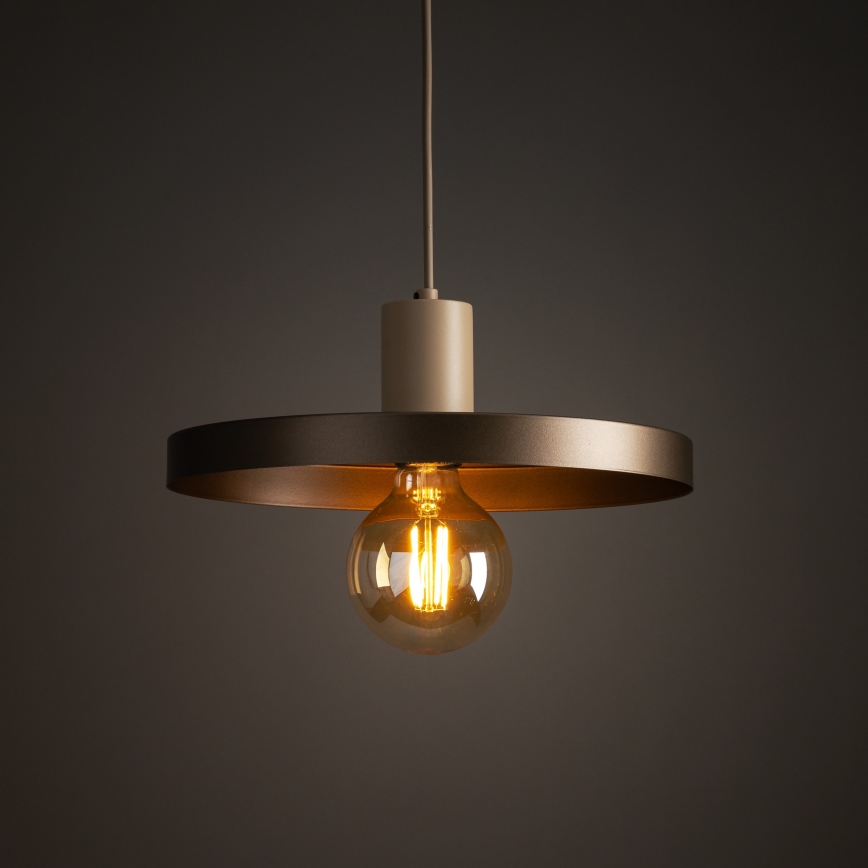 Ljuskrona med textilsladd SILA 1xE27/15W/230V diameter 30 cm brun/beige