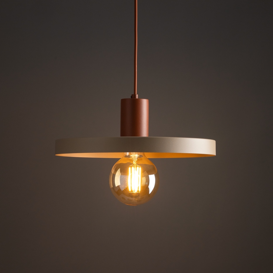 Ljuskrona med textilsladd SILA 1xE27/15W/230V diameter 40 cm beige/tegelsten