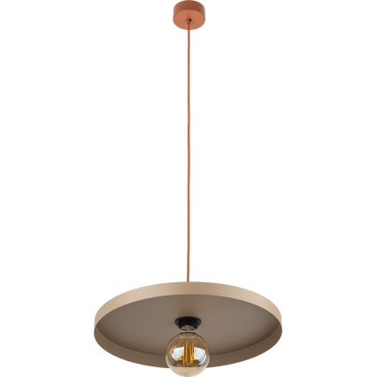Ljuskrona med textilsladd SILA 1xE27/15W/230V diameter 40 cm beige/tegelsten