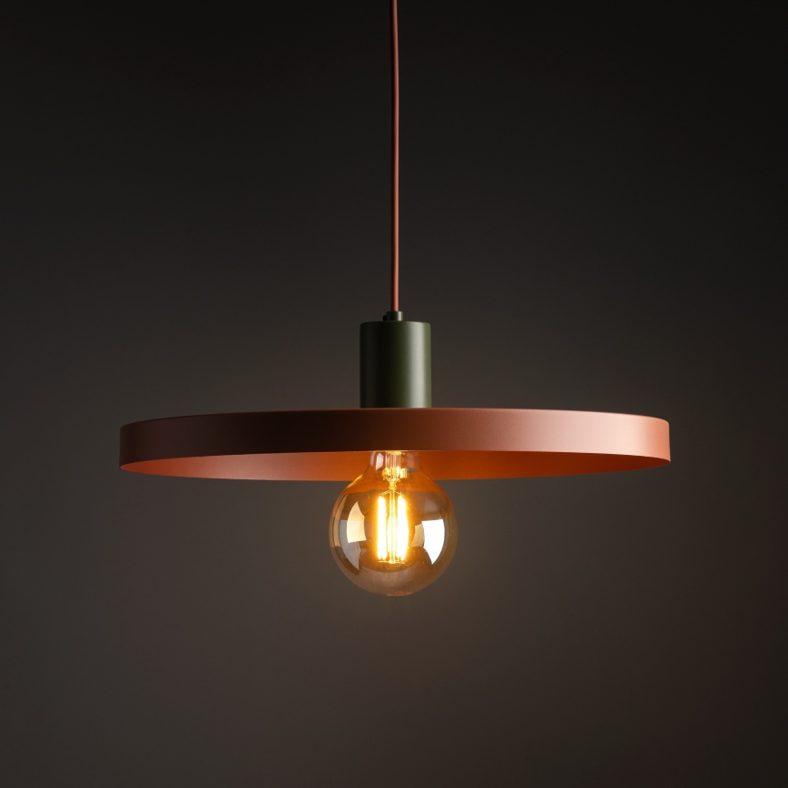 Ljuskrona med textilsladd SILA 1xE27/15W/230V diameter 40 cm tegelsten/grön
