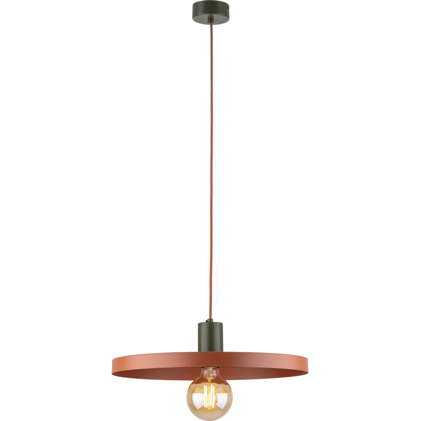 Ljuskrona med textilsladd SILA 1xE27/15W/230V diameter 40 cm tegelsten/grön