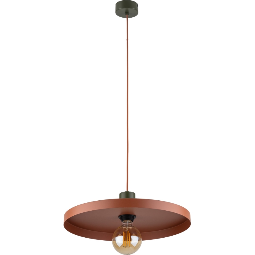 Ljuskrona med textilsladd SILA 1xE27/15W/230V diameter 40 cm tegelsten/grön