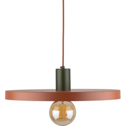 Ljuskrona med textilsladd SILA 1xE27/15W/230V diameter 40 cm tegelsten/grön