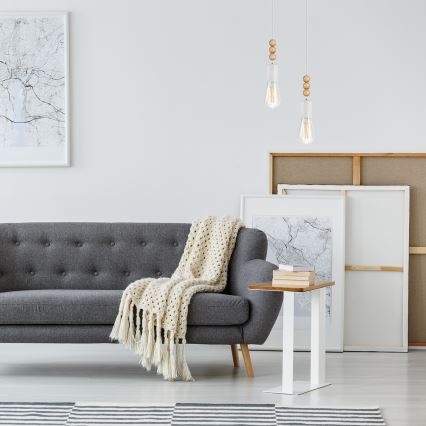 Ljuskrona med textilsladd SIMON 2xE27/60W/230V vit/bok - FSC certifierade