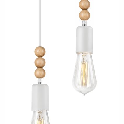 Ljuskrona med textilsladd SIMON 2xE27/60W/230V vit/bok - FSC certifierade