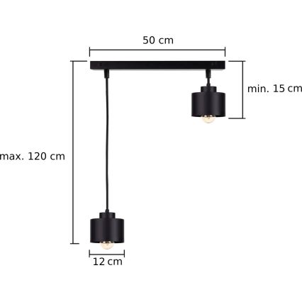 Ljuskrona med textilsladd SIMPLY BLACK 2xE27/60W/230V