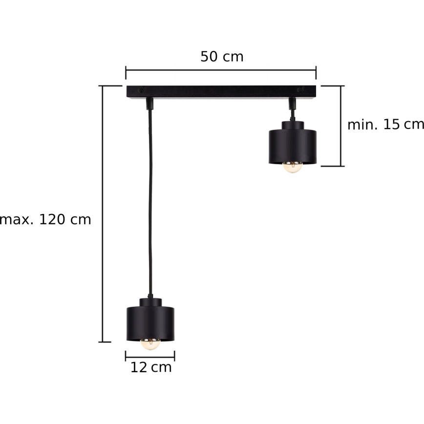 Ljuskrona med textilsladd SIMPLY BLACK 2xE27/60W/230V
