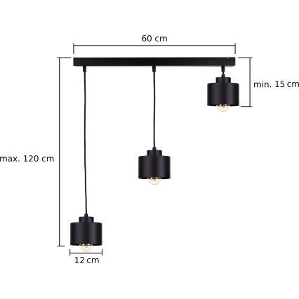 Ljuskrona med textilsladd SIMPLY BLACK 3xE27/60W/230V