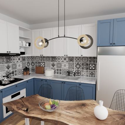 Ljuskrona med textilsladd SKIVA 2xE27/15W/230V svart/beige