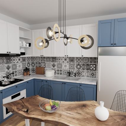 Ljuskrona med textilsladd SKIVA 4xE27/15W/230V svart/beige