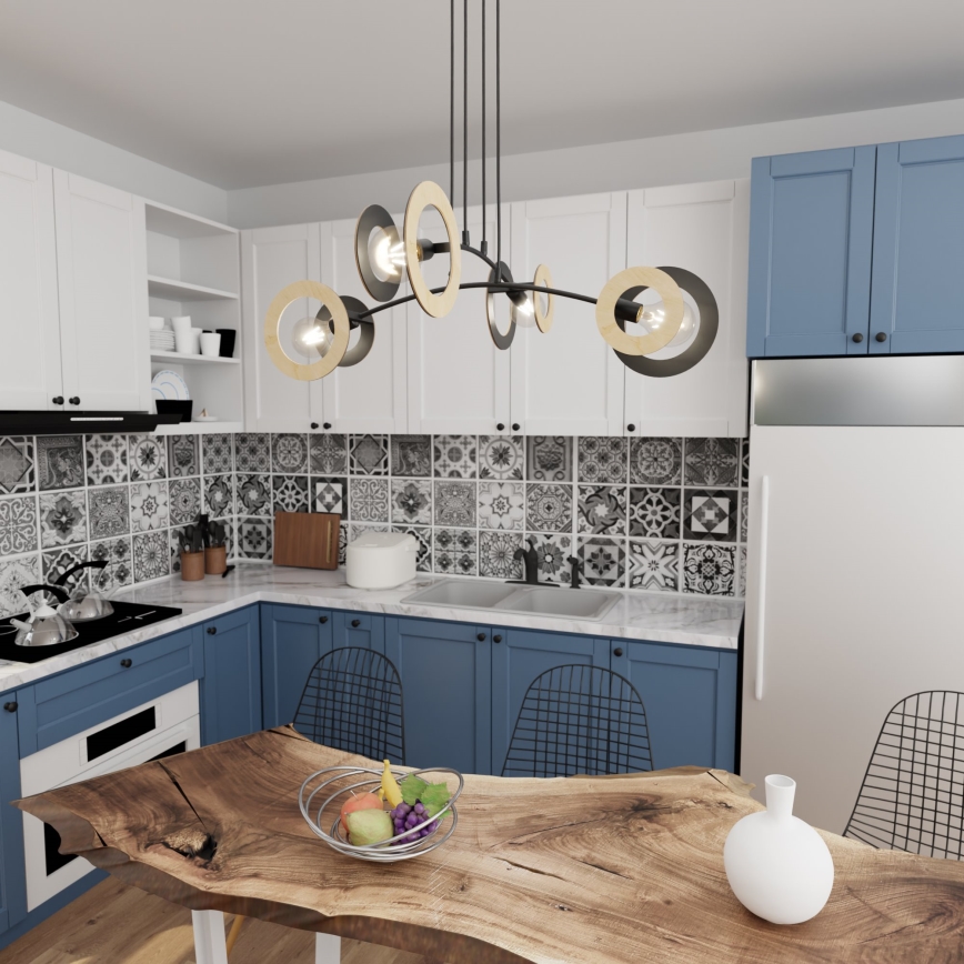 Ljuskrona med textilsladd SKIVA 4xE27/15W/230V svart/beige