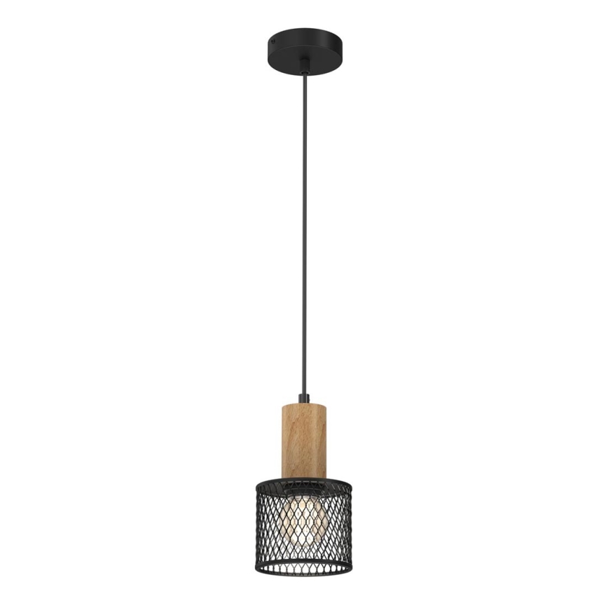 Ljuskrona med textilsladd SOBRESA 1xE27/60W/230V svart/trä