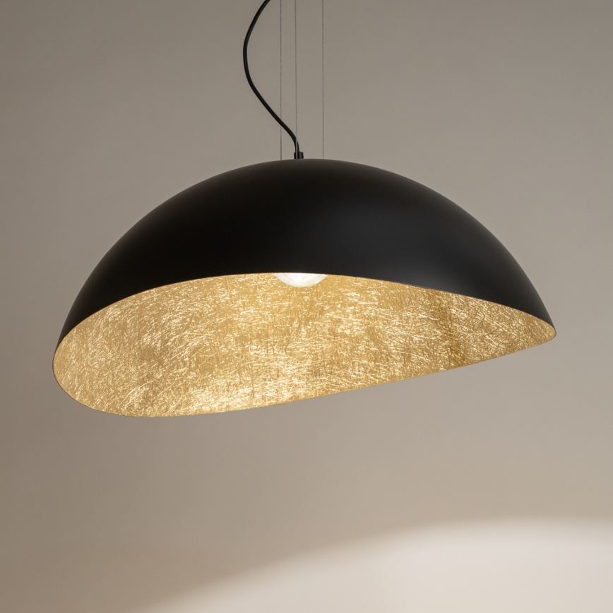 Ljuskrona med textilsladd SOLARIS 1xE27/60W/230V diameter 48 cm svart/guld