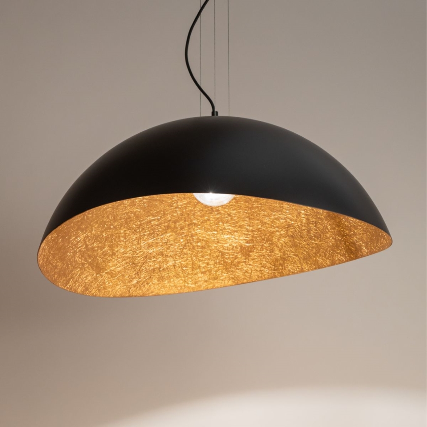 Ljuskrona med textilsladd SOLARIS 1xE27/60W/230V diameter 89 cm svart/koppar