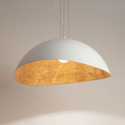 Ljuskrona med textilsladd SOLARIS 1xE27/60W/230V diameter 48 cm vit/koppar