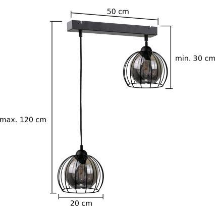 Ljuskrona med textilsladd SOLO BLACK 2xE27/60W/230V