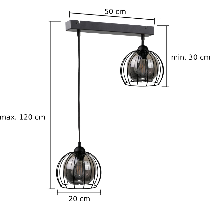 Ljuskrona med textilsladd SOLO BLACK 2xE27/60W/230V