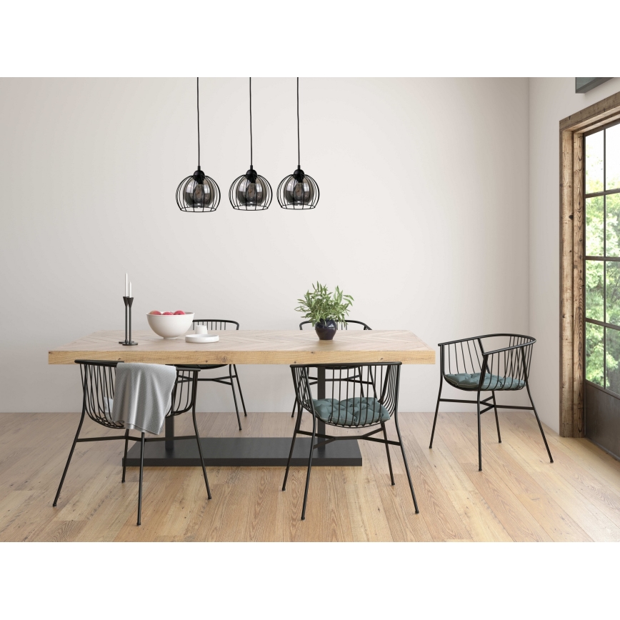Ljuskrona med textilsladd SOLO BLACK 3xE27/60W/230V