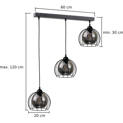 Ljuskrona med textilsladd SOLO BLACK 3xE27/60W/230V