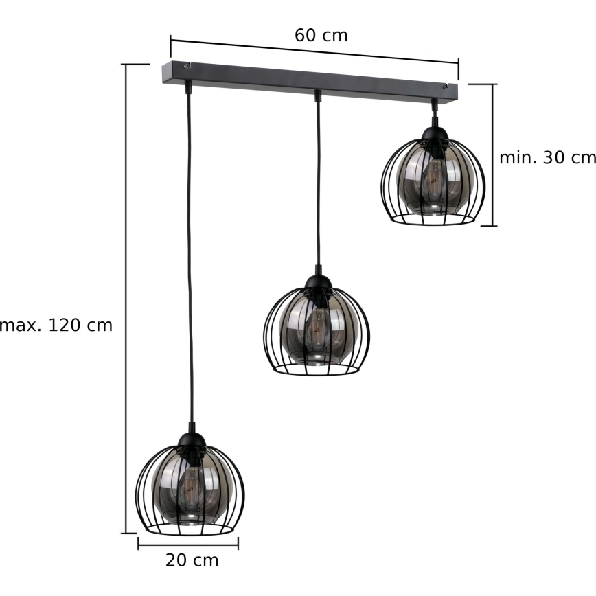 Ljuskrona med textilsladd SOLO BLACK 3xE27/60W/230V