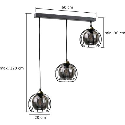 Ljuskrona med textilsladd SOLO BLACK 3xE27/60W/230V svart/gyllene