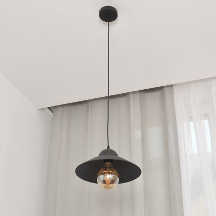 Ljuskrona med textilsladd SORAPIS 1xE27/15W/230V svart
