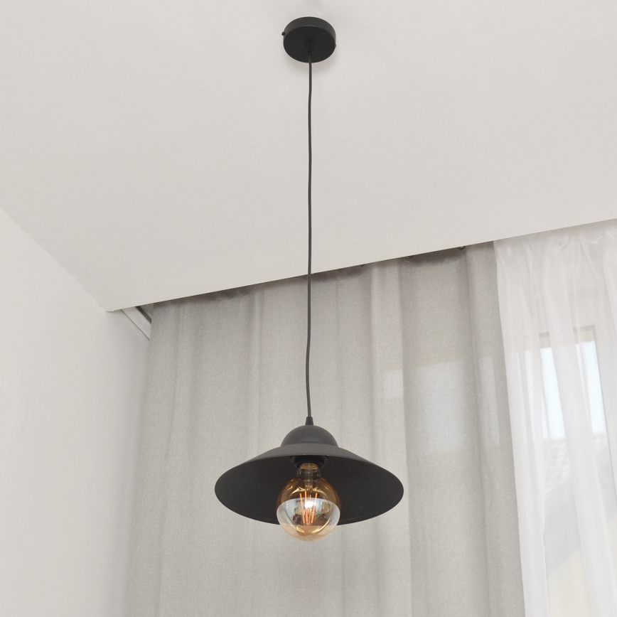 Ljuskrona med textilsladd SORAPIS 1xE27/15W/230V svart