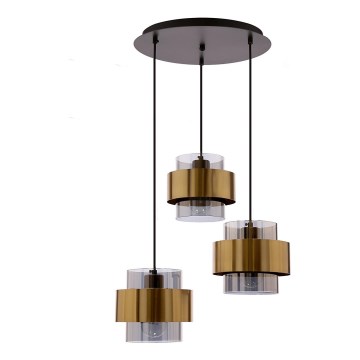 Ljuskrona med textilsladd SPIEGA 3xE27/60W/230V guld/svart